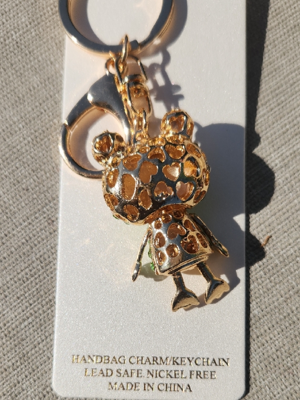 Natasha Gold Frog Keychain/Bag Charm w Green, White, Pink & Black Crystals NWT - Picture 7 of 7